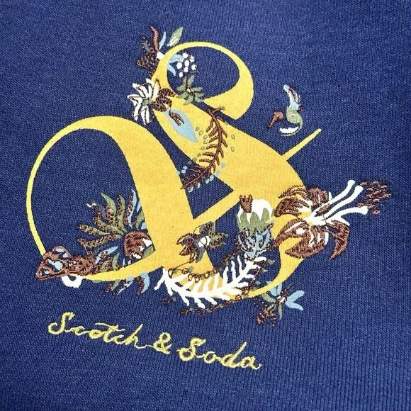 Scotch & Soda Hoodie Men’s Size Medium Floral Graphic Embroidered Navy Blue NWT - Picture 1 of 9